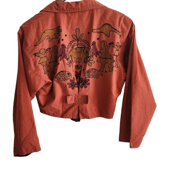 VTG Retro Jacket Cardigan Womens Small Cropped Elephant Floral Cross Culture Emb - Picture 1 of 5